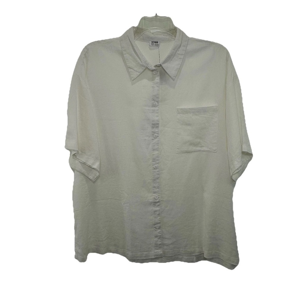 NWT Cotton On Oversized Linen Mixed Button Shirt Women’s 12 Short Sleeve - Picture 2 of 7